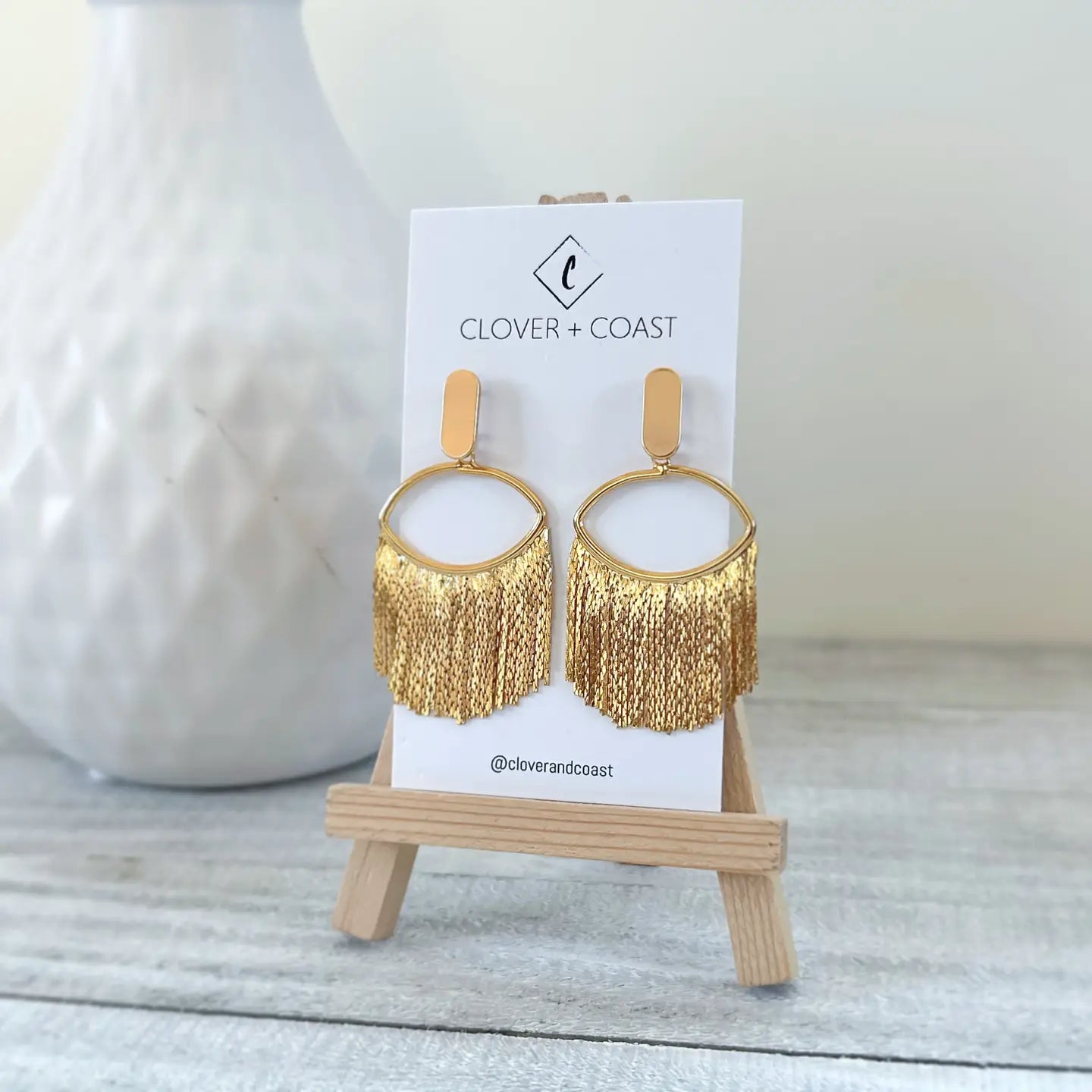 Gold Plated Oval Fringe Dangle Earrings