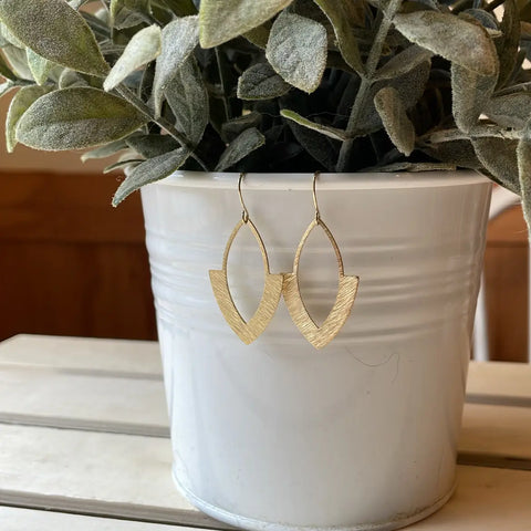 Brass Textured Marquis Earrings