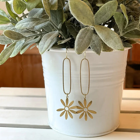 Brass Oval with Daisy Earrings