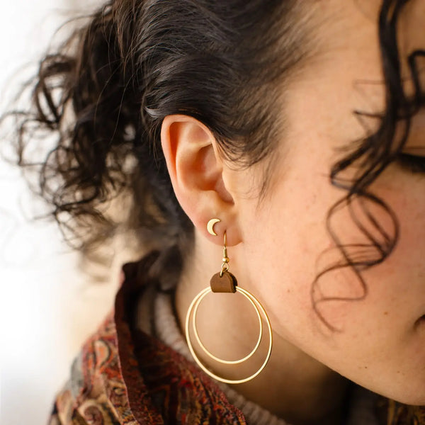 Leather & Brass Circles Earrings