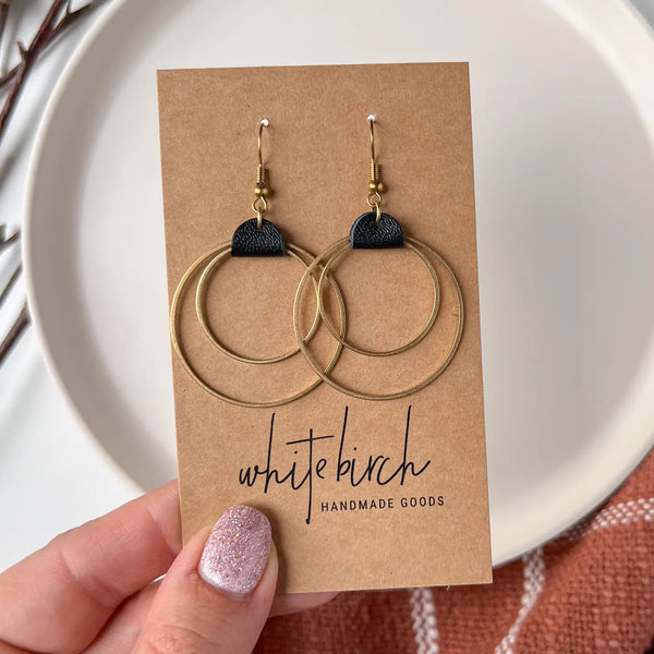 Leather & Brass Circles Earrings