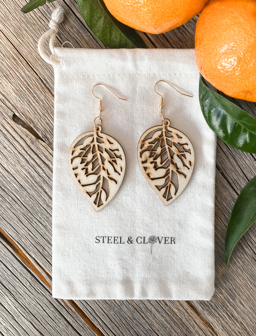 Aspen Wooden Leaf Earrings